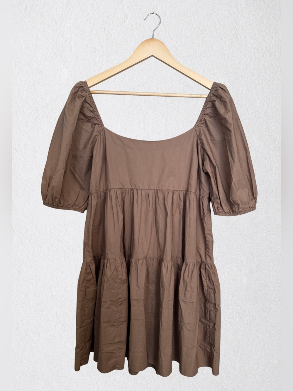 American Eagle Outfitters Brown Puff Sleeve Tiered Dress